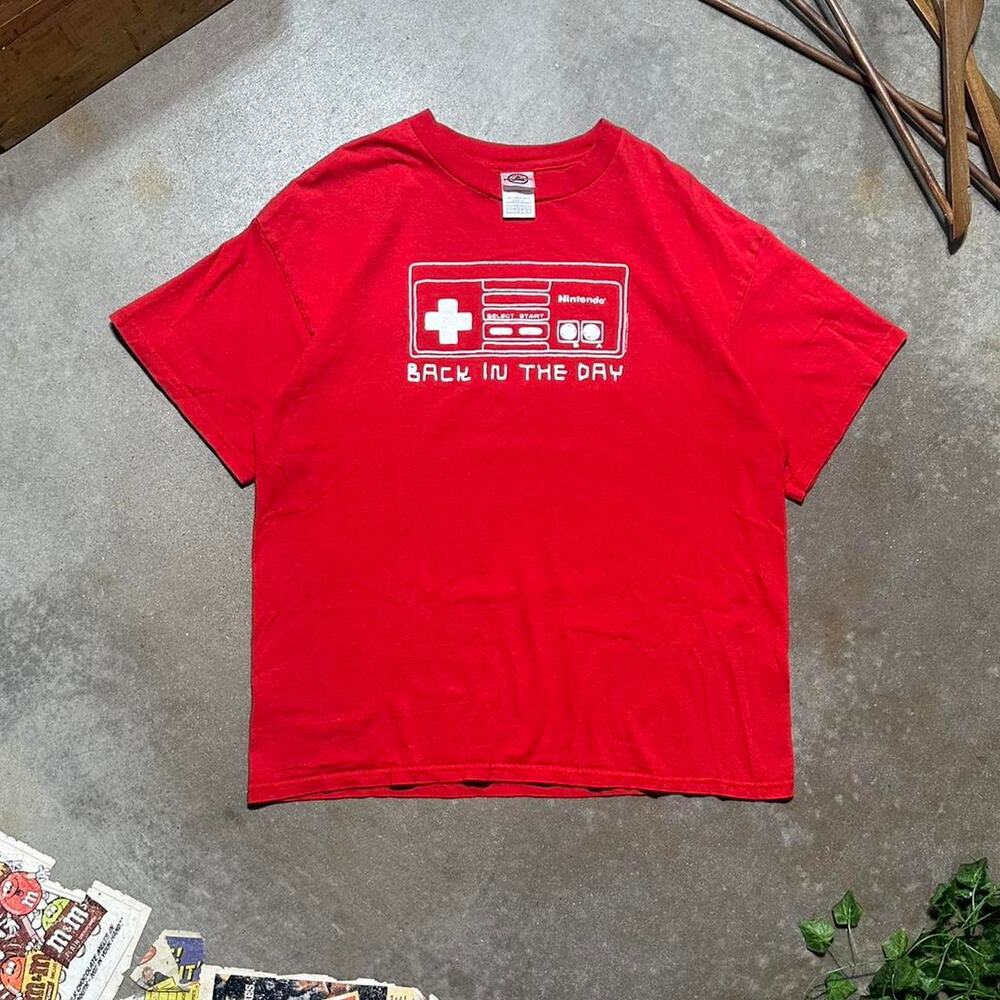 Vintage Y2K "Back In The Day" Nintendo Tee Mens Large Red White Funny Joke Shirt